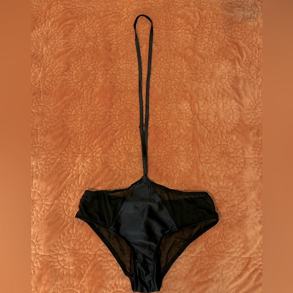 Black Mesh Panel Underwear with Neck Strap